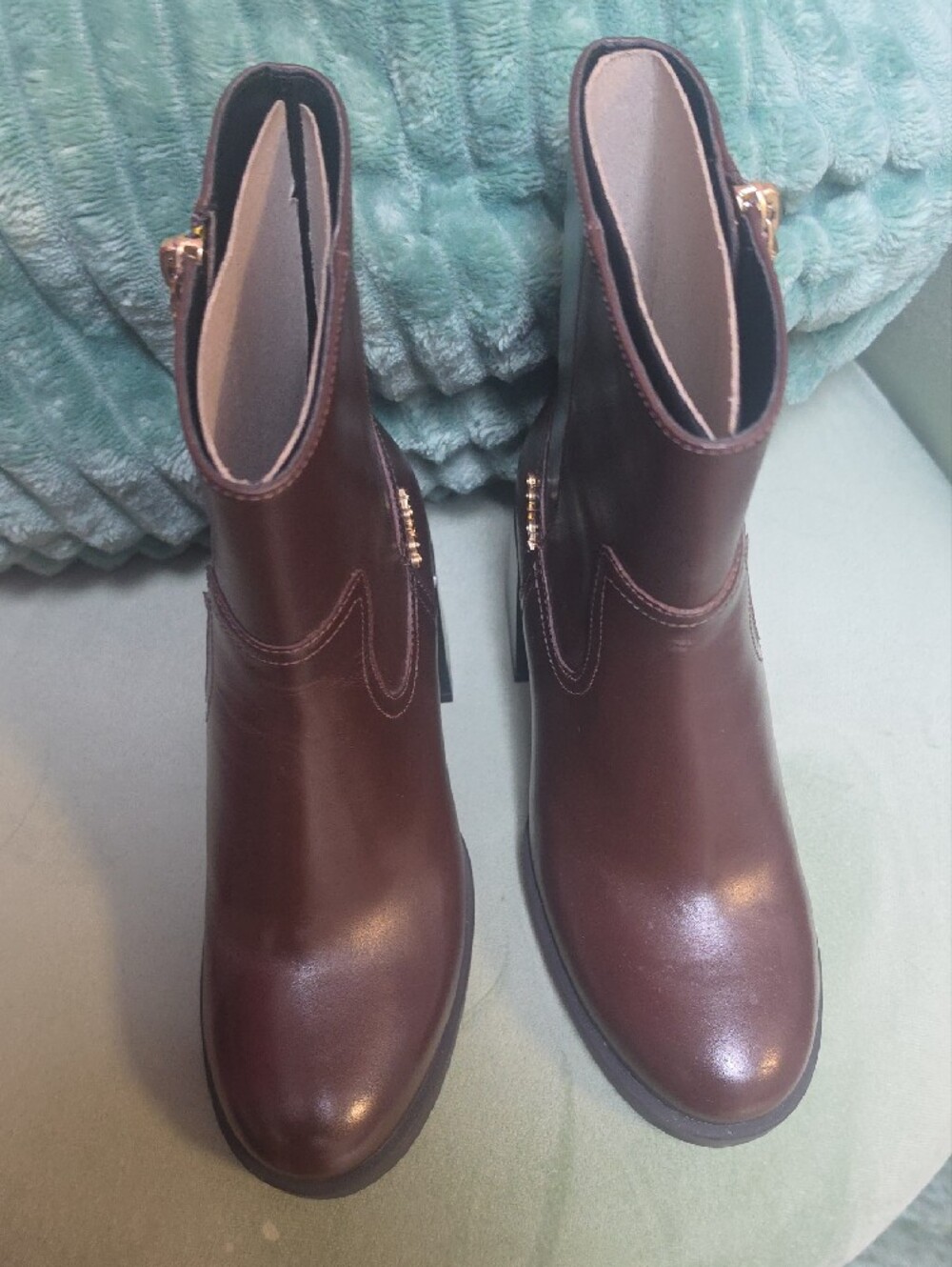 Coach Chocolate Brown Leather Block Heel Ankle Boot - Picture 3 of 7